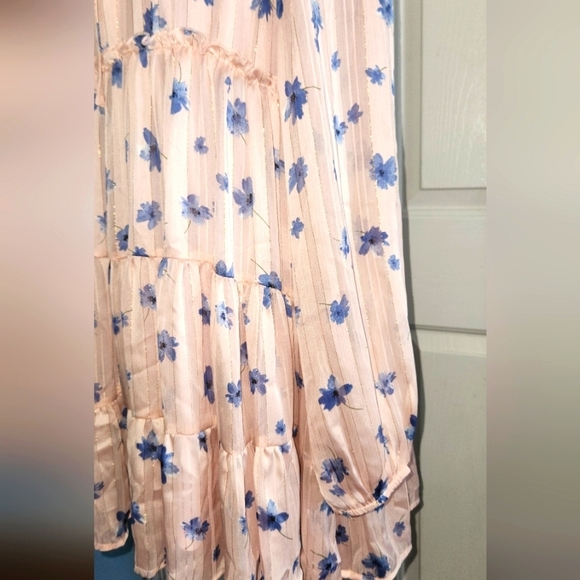 Altar'd State Small Light Pink Blue Floral Mini Dress with Gold Detail - Picture 4 of 12